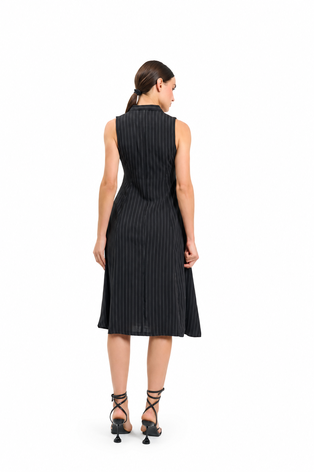 Black Sleeveless Pinstripe Midi Dress