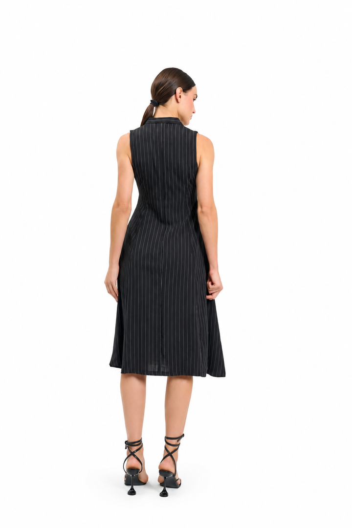 Black Sleeveless Pinstripe Midi Dress