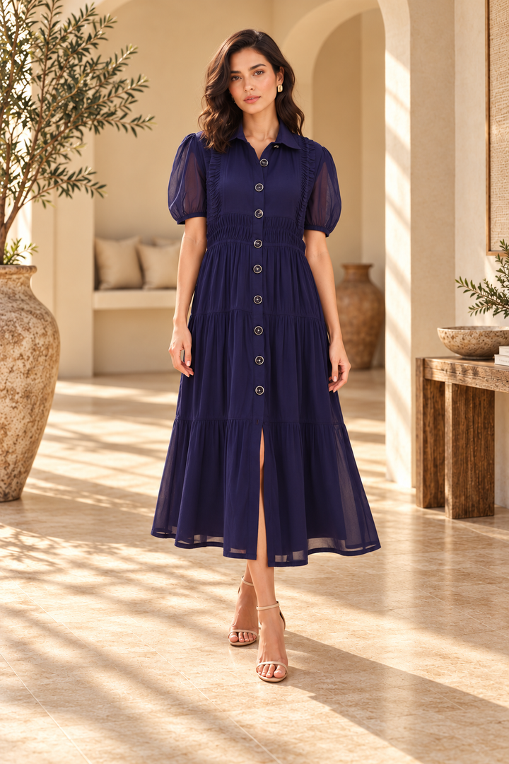 Navy Moonlit Grace Midi Dress