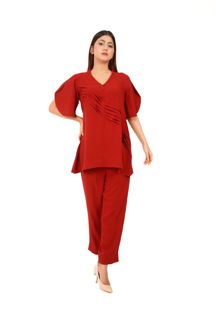 Maroon Flow Pleated Tunic