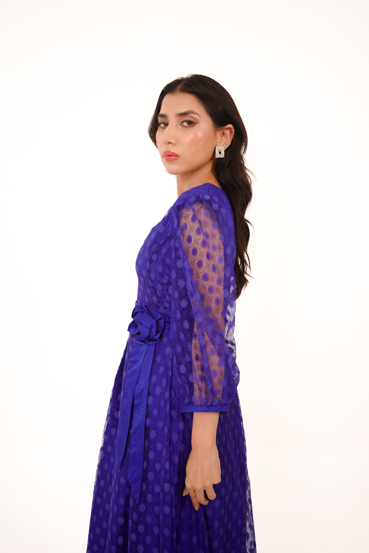 Celestine Royal Blue Sheer Overlay Gown