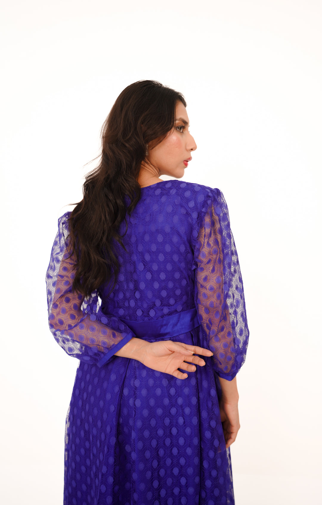 Celestine Royal Blue Sheer Overlay Gown