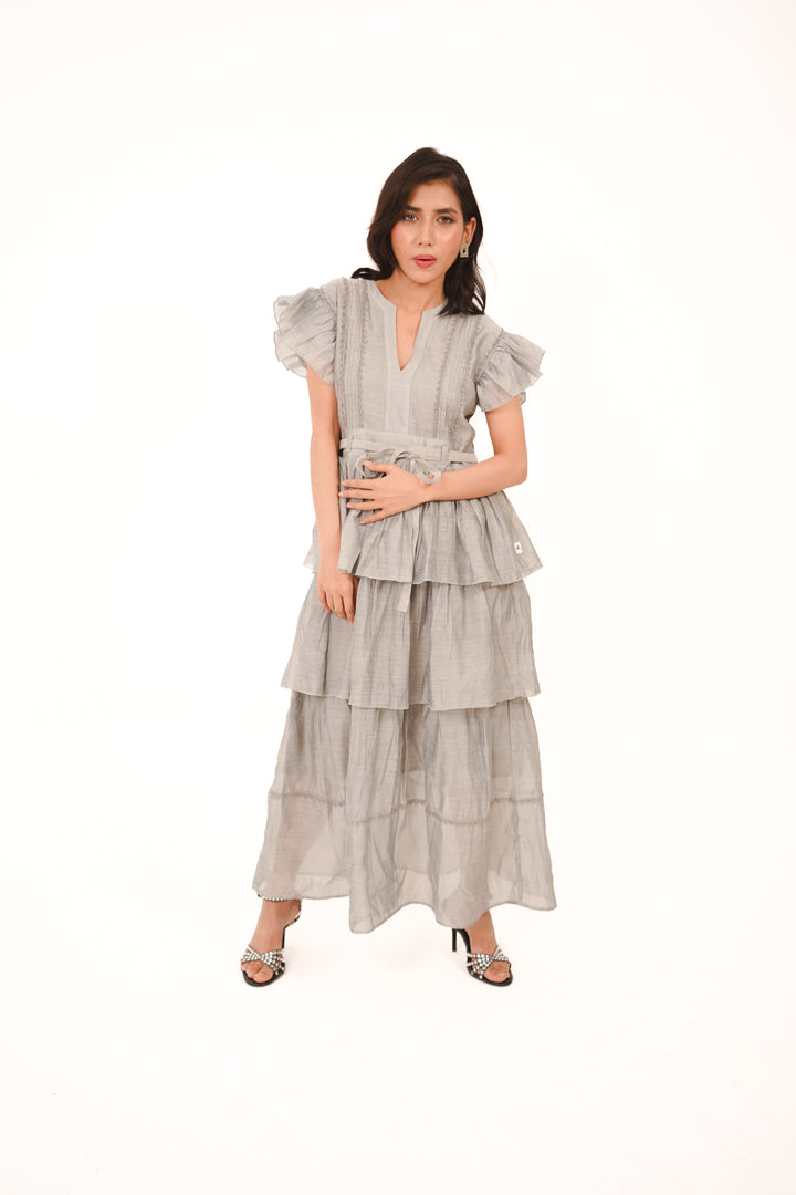 Silver Mist Tiered Maxi Dress