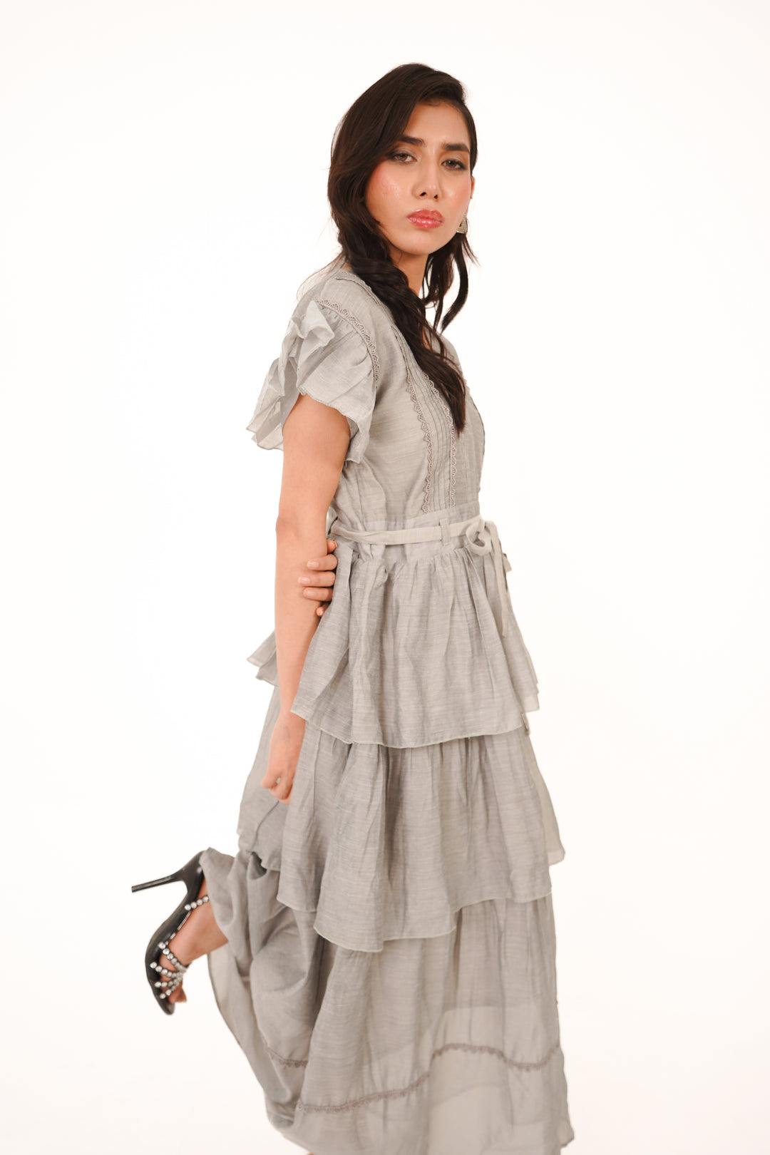 Silver Mist Tiered Maxi Dress