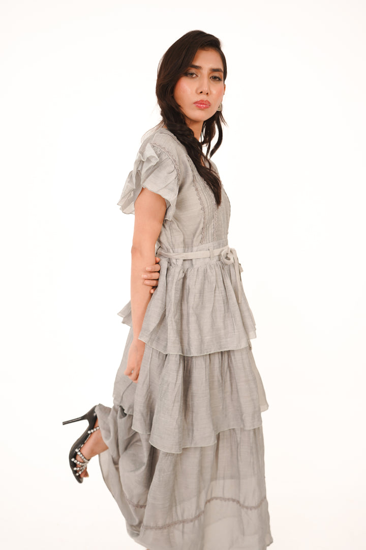 Silver Mist Tiered Maxi Dress