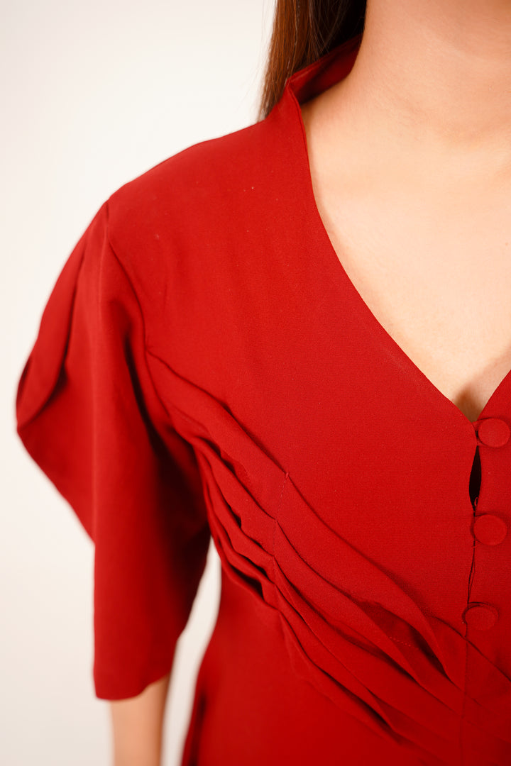 Maroon Flow Pleated Tunic