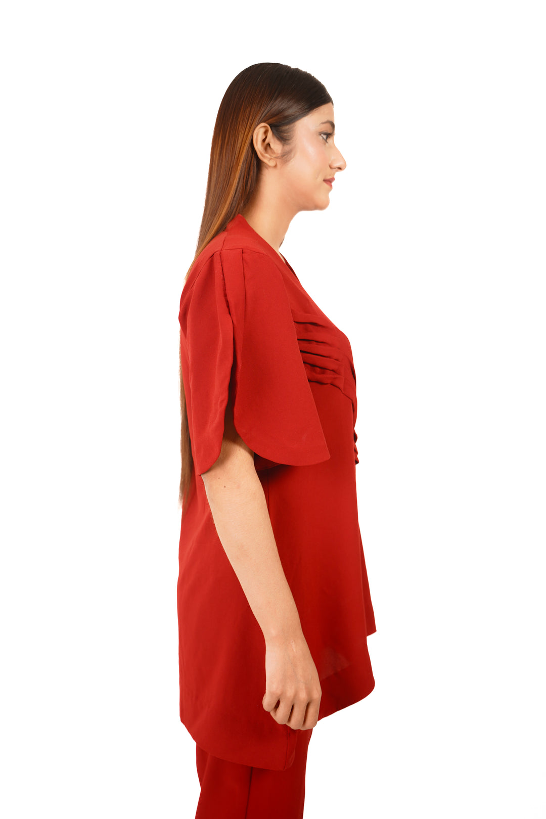 Maroon Flow Pleated Tunic