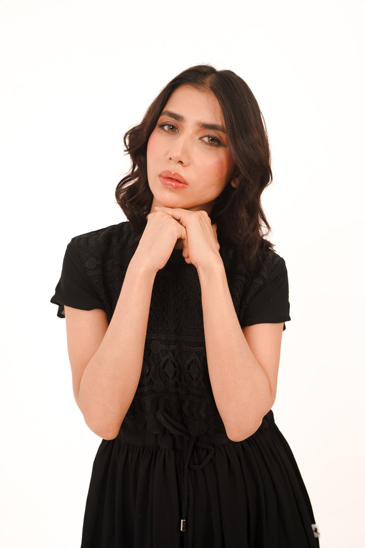 Midnight Reverie Embroidered Midi Dress