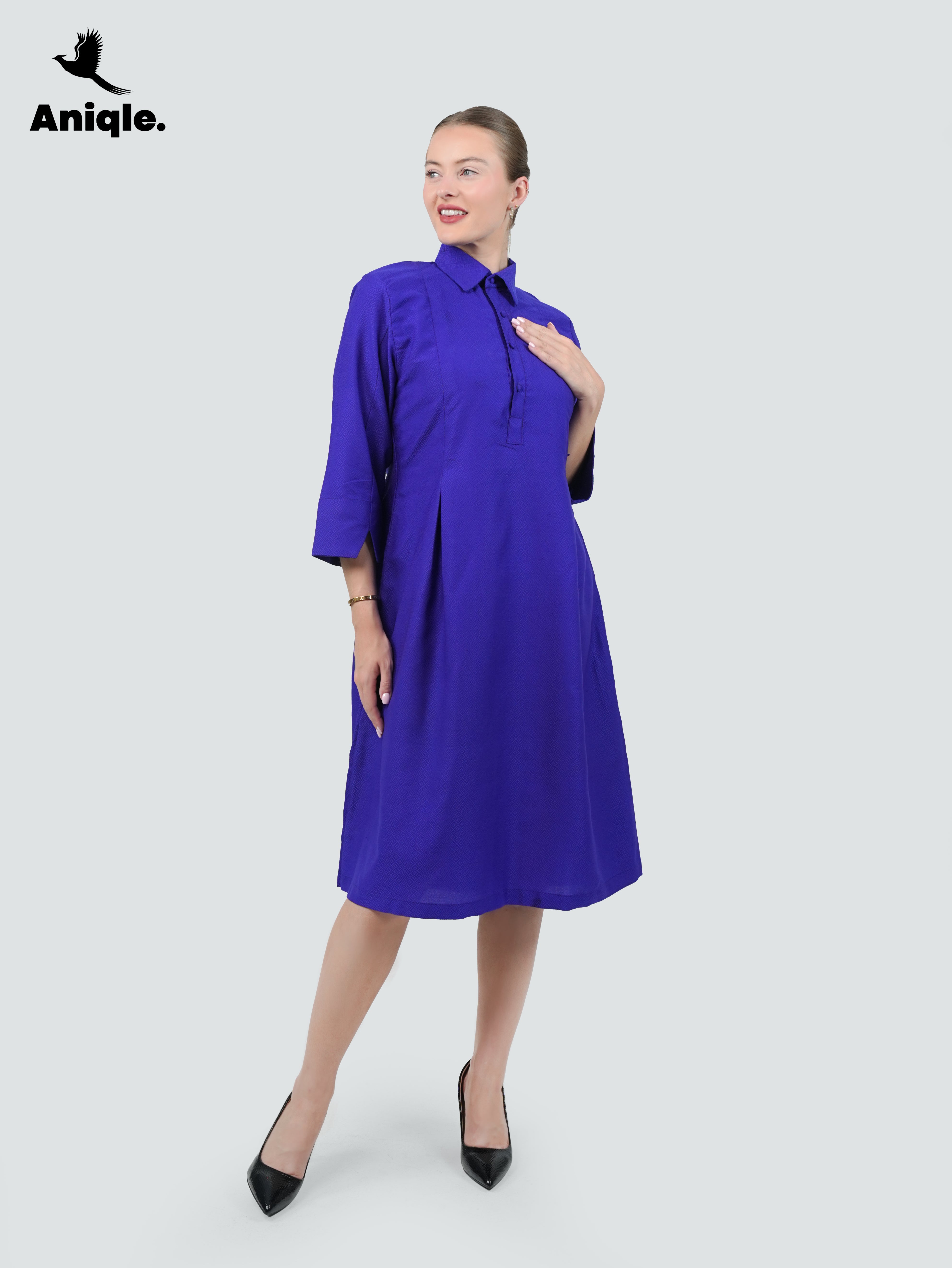 ANQ-10029-Sapphire Ease Brocade Tunic Shirt