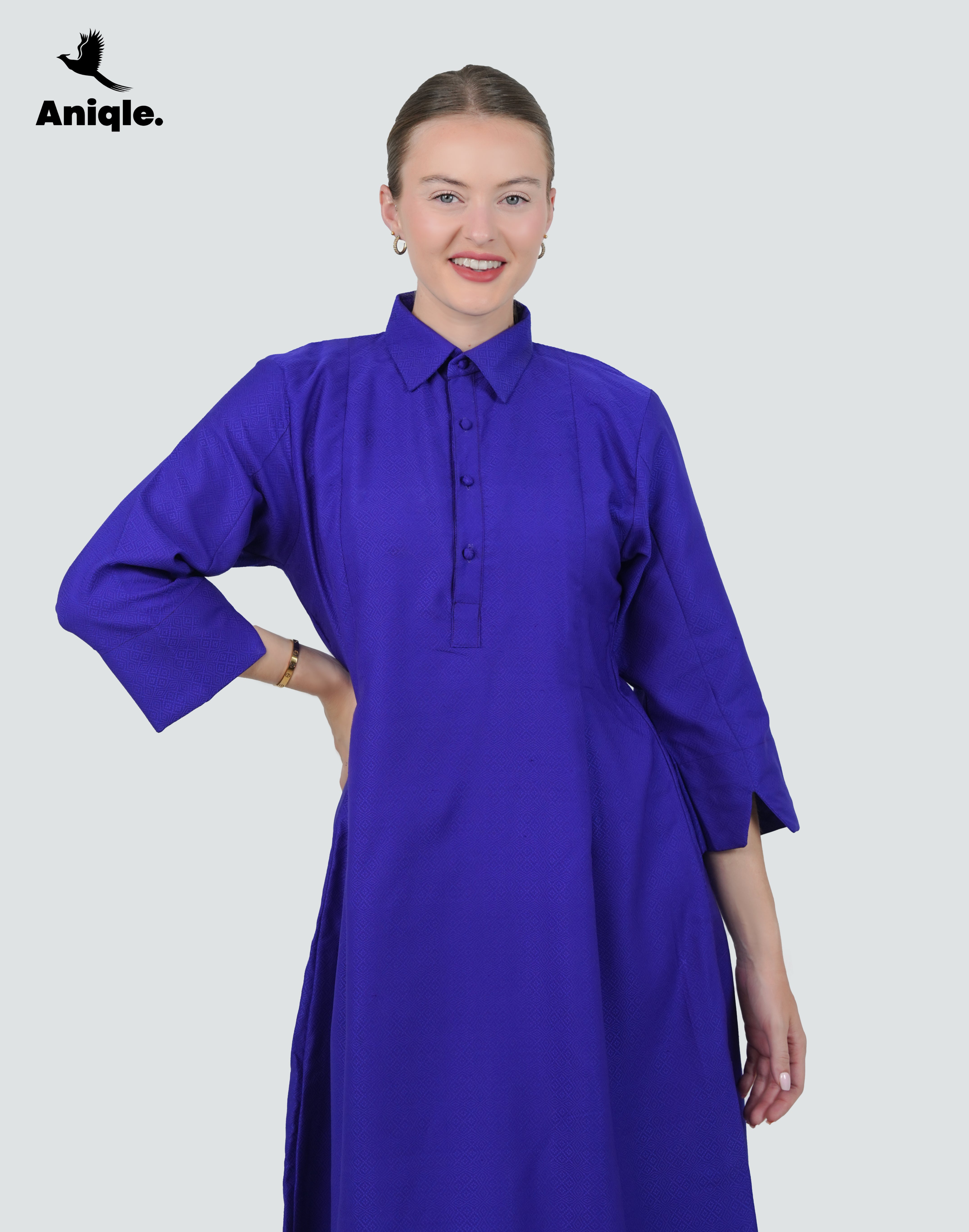 ANQ-10029-Sapphire Ease Brocade Tunic Shirt