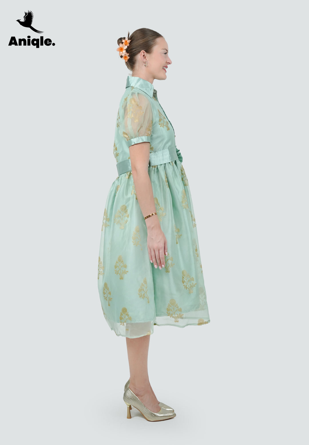 Mint Bloom Printed Organza Dress