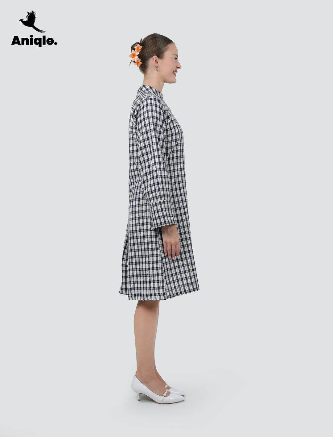 Mono Grid Asymmetrical Button Dress