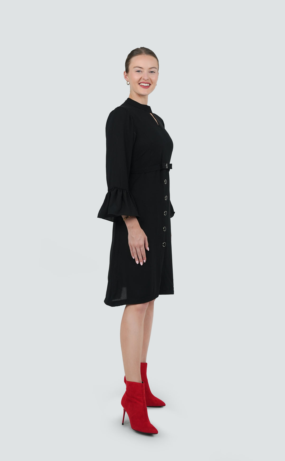 Black-Noir Flair Buttoned Belt Dress