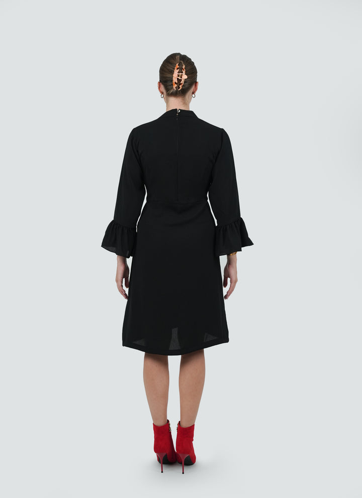 Black-Noir Flair Buttoned Belt Dress