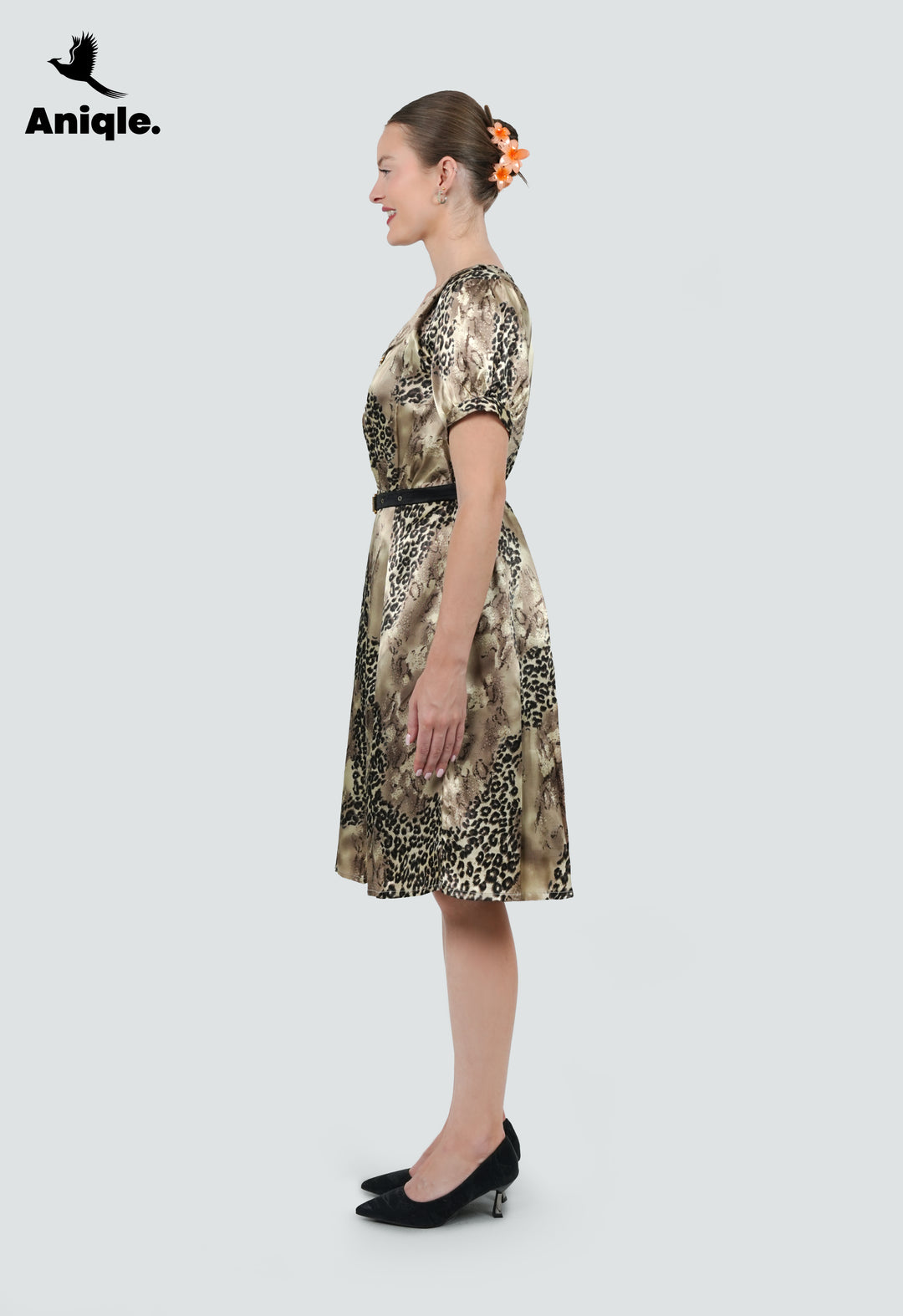 Golden Savannah Pleated Satin Dress