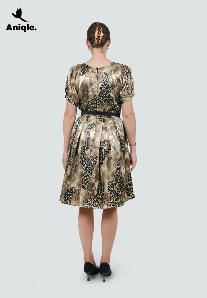 Golden Savannah Pleated Satin Dress