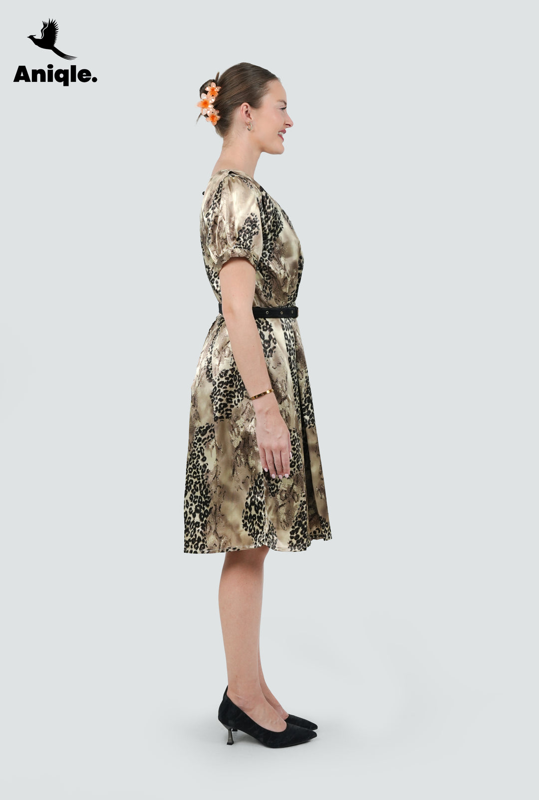 Golden Savannah Pleated Satin Dress