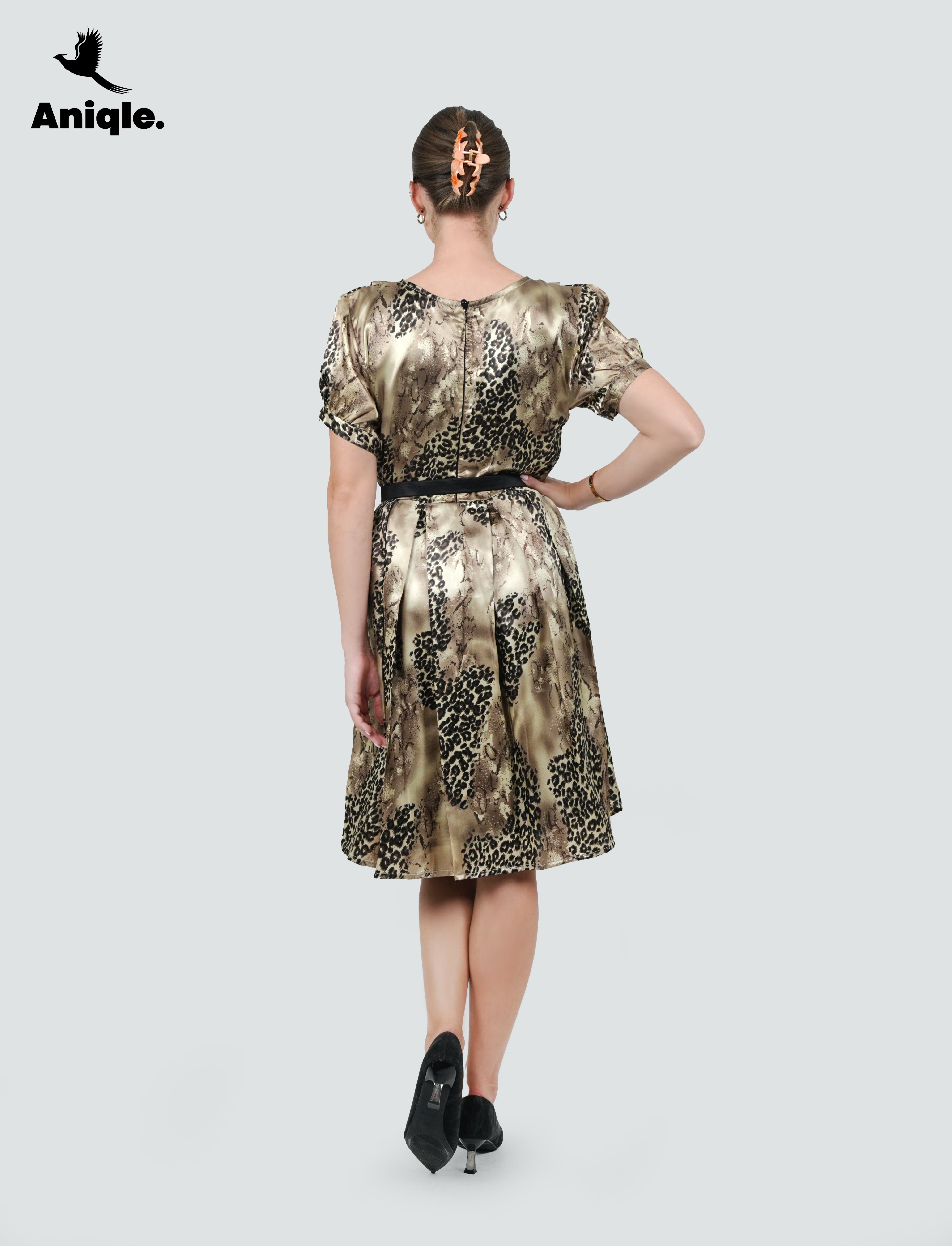 ANQ-10037-Golden Savannah Pleated Satin Dress