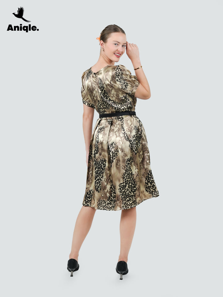 Golden Savannah Pleated Satin Dress