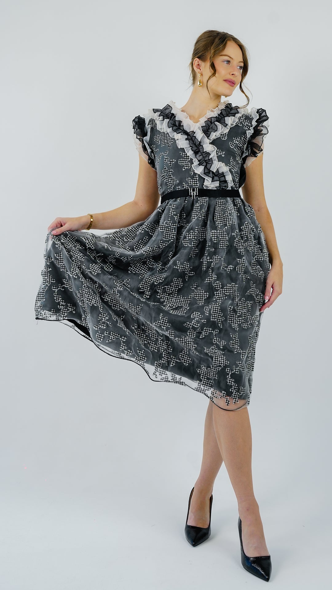 Midnight Bloom Ruffled Organza Dress