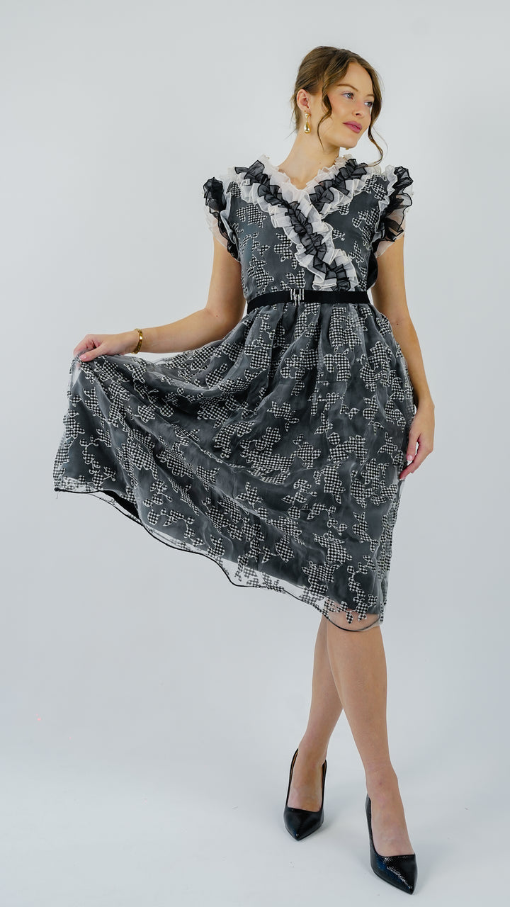 Midnight Bloom Ruffled Organza Dress
