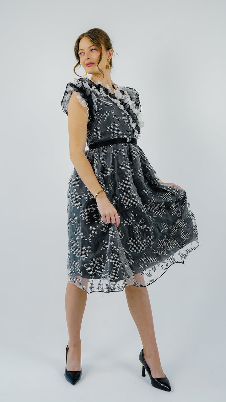 Midnight Bloom Ruffled Organza Dress