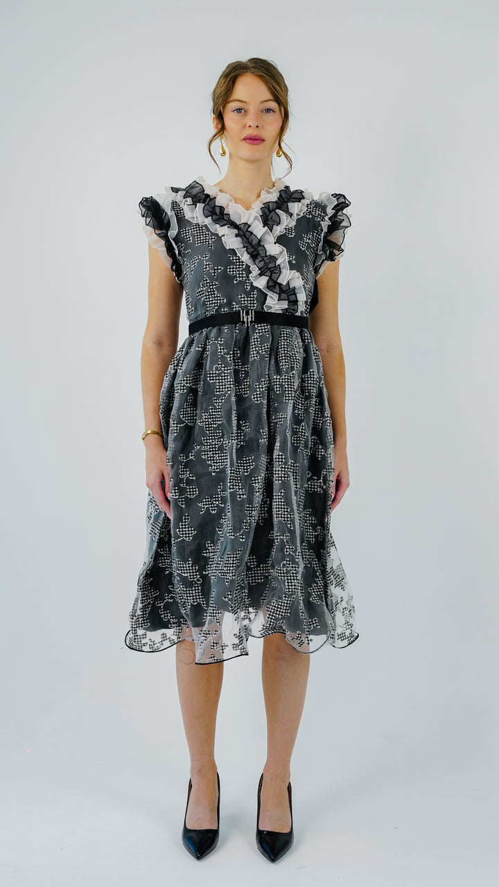 Midnight Bloom Ruffled Organza Dress