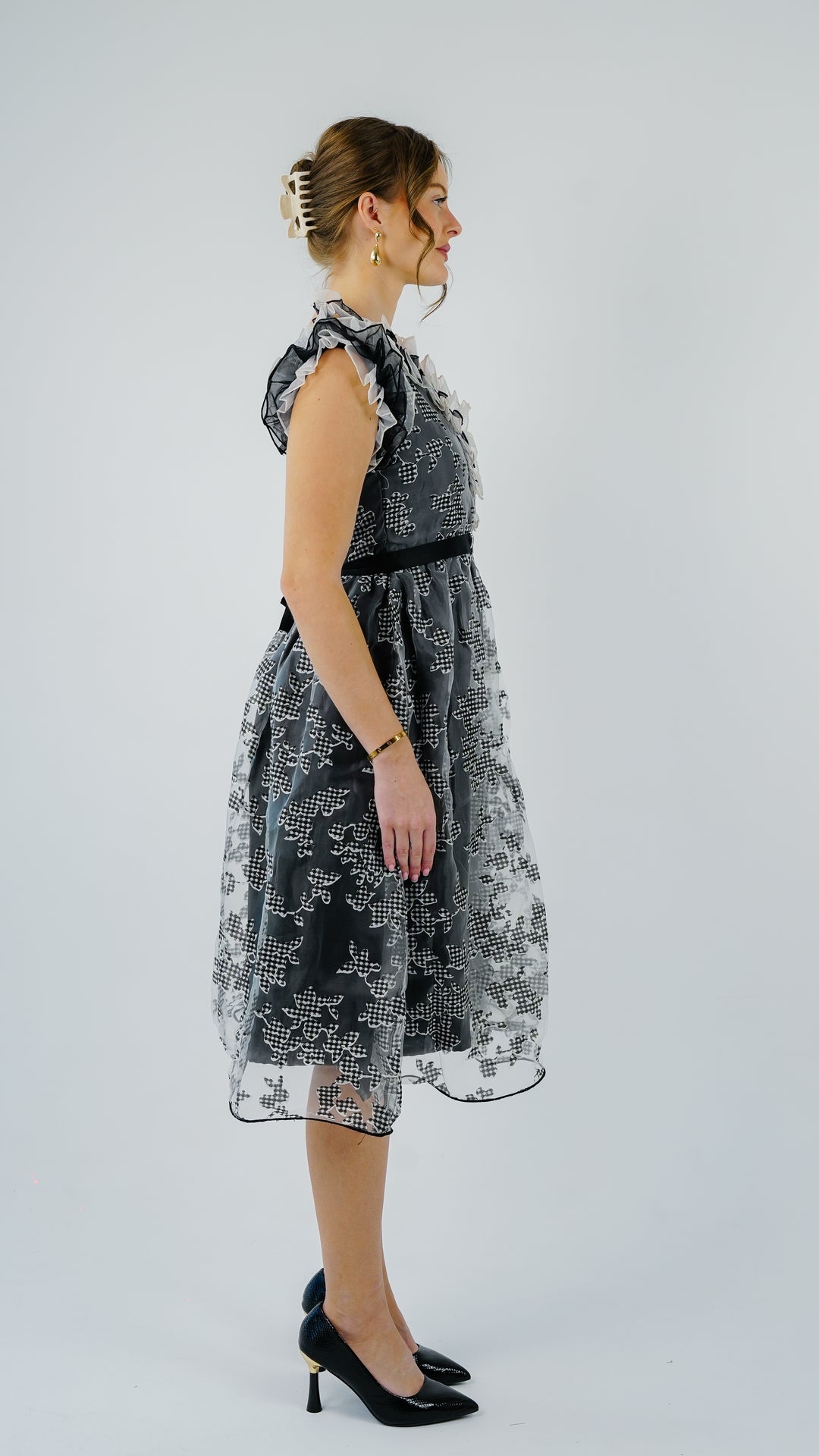 Midnight Bloom Ruffled Organza Dress
