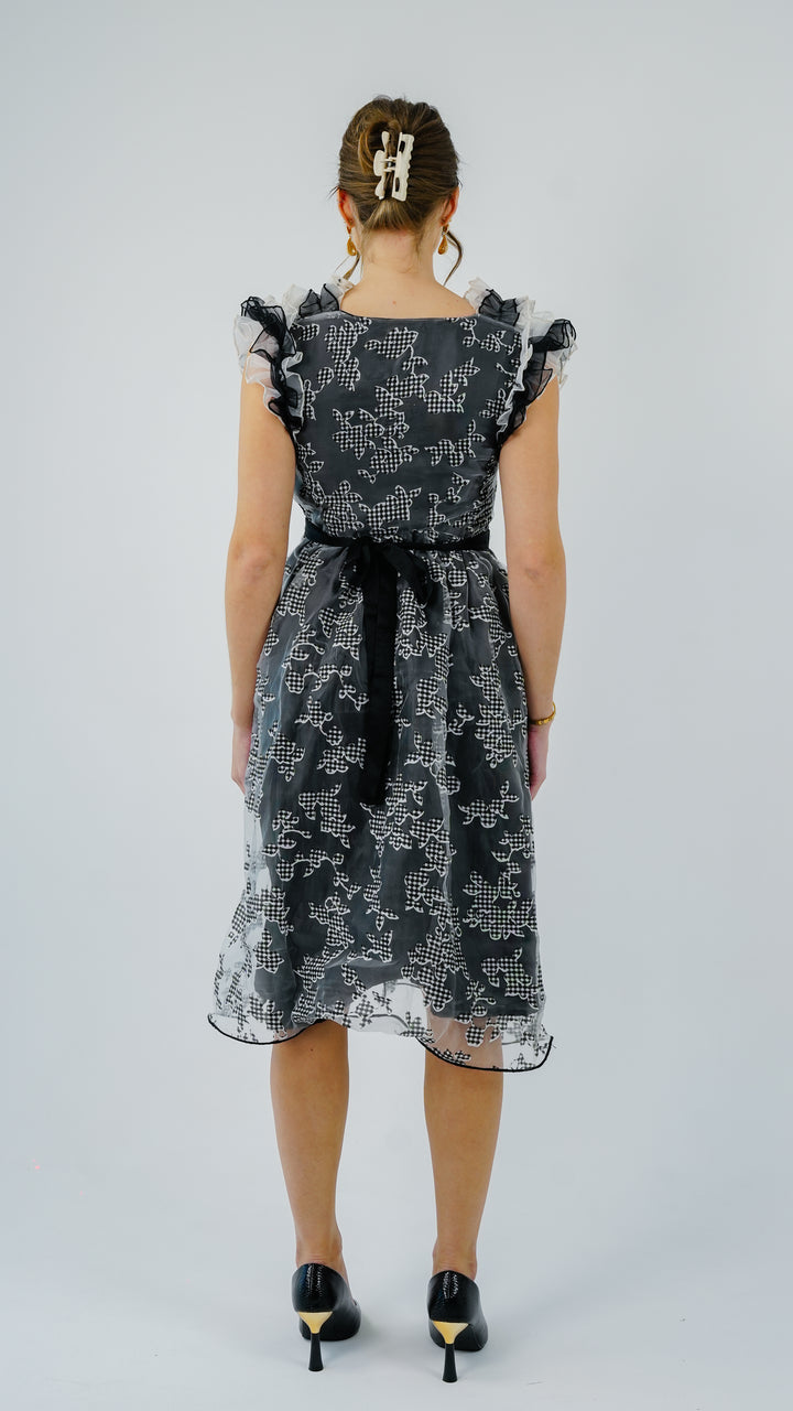 Midnight Bloom Ruffled Organza Dress