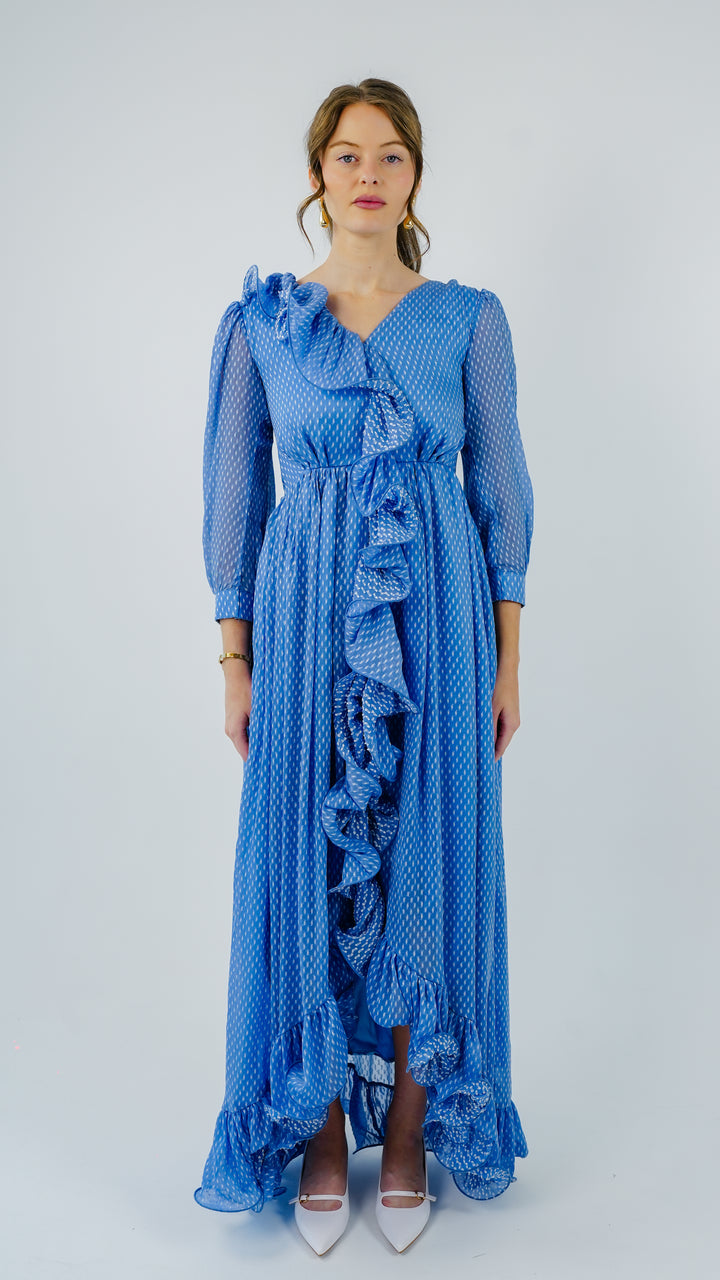 Azure Cascade Chiffon Gown