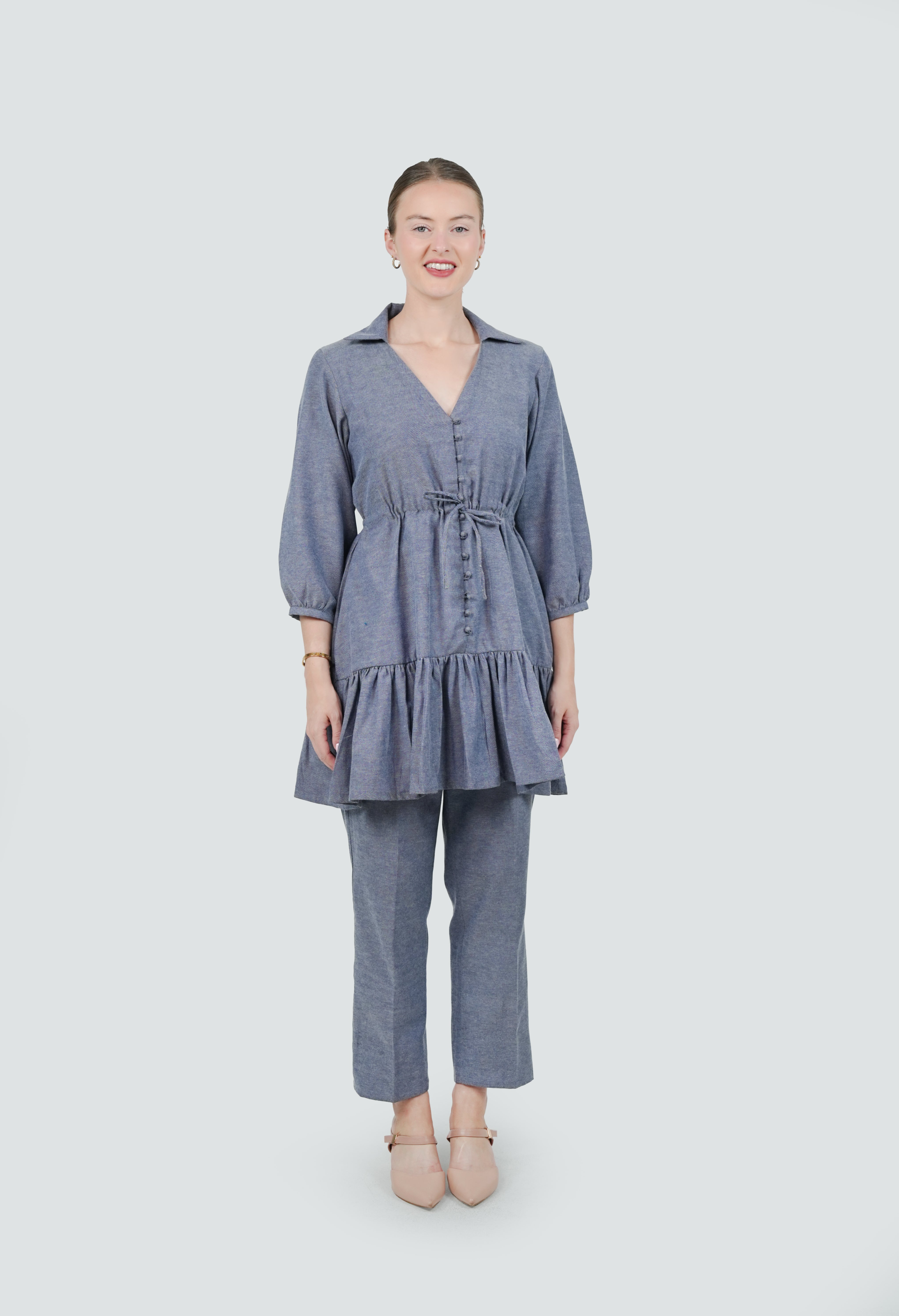 ANQ-10041-Lake Blue Summer Denim Co Ord Set