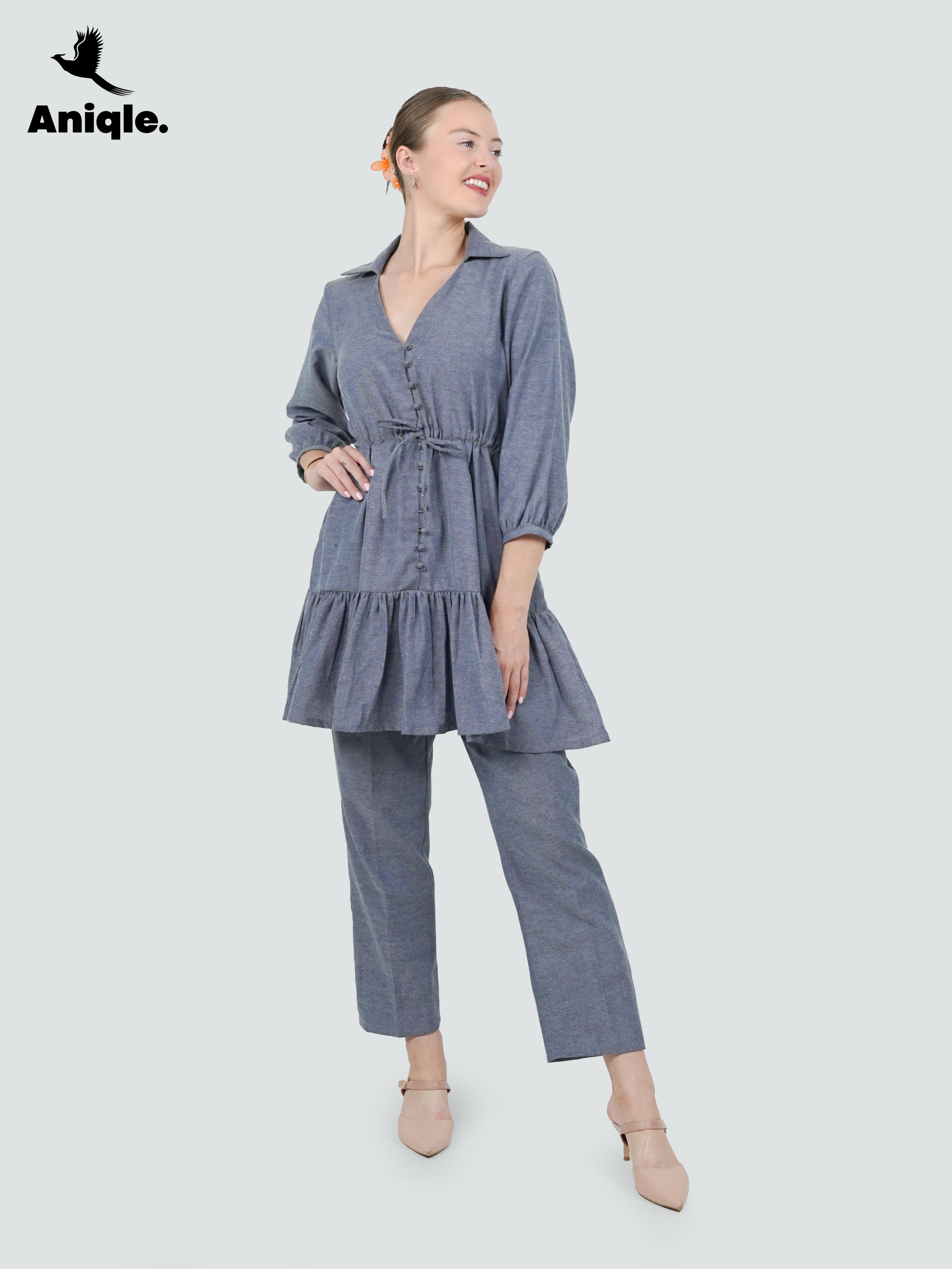 ANQ-10041-Lake Blue Summer Denim Co Ord Set