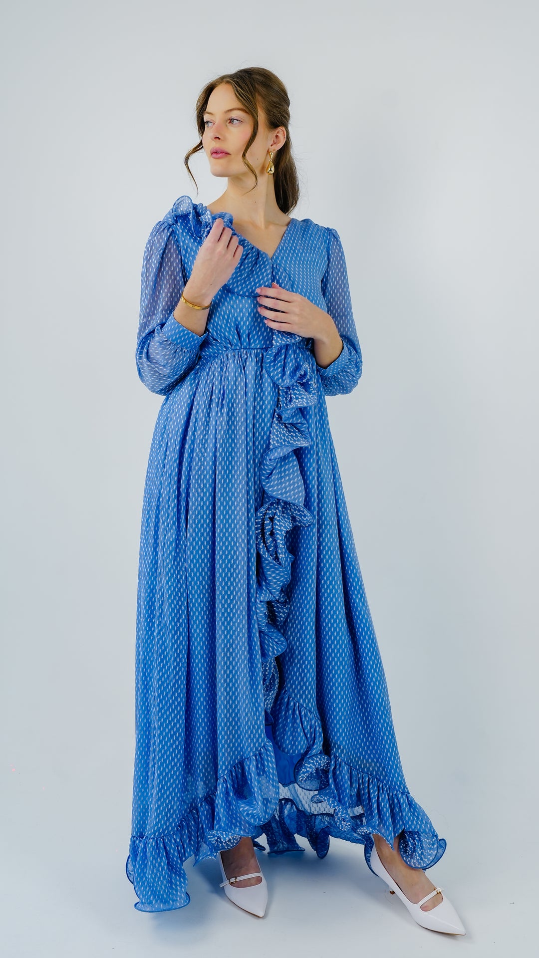 Azure Cascade Chiffon Gown