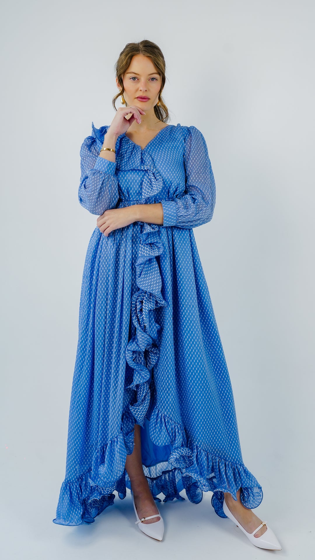 Azure Cascade Chiffon Gown