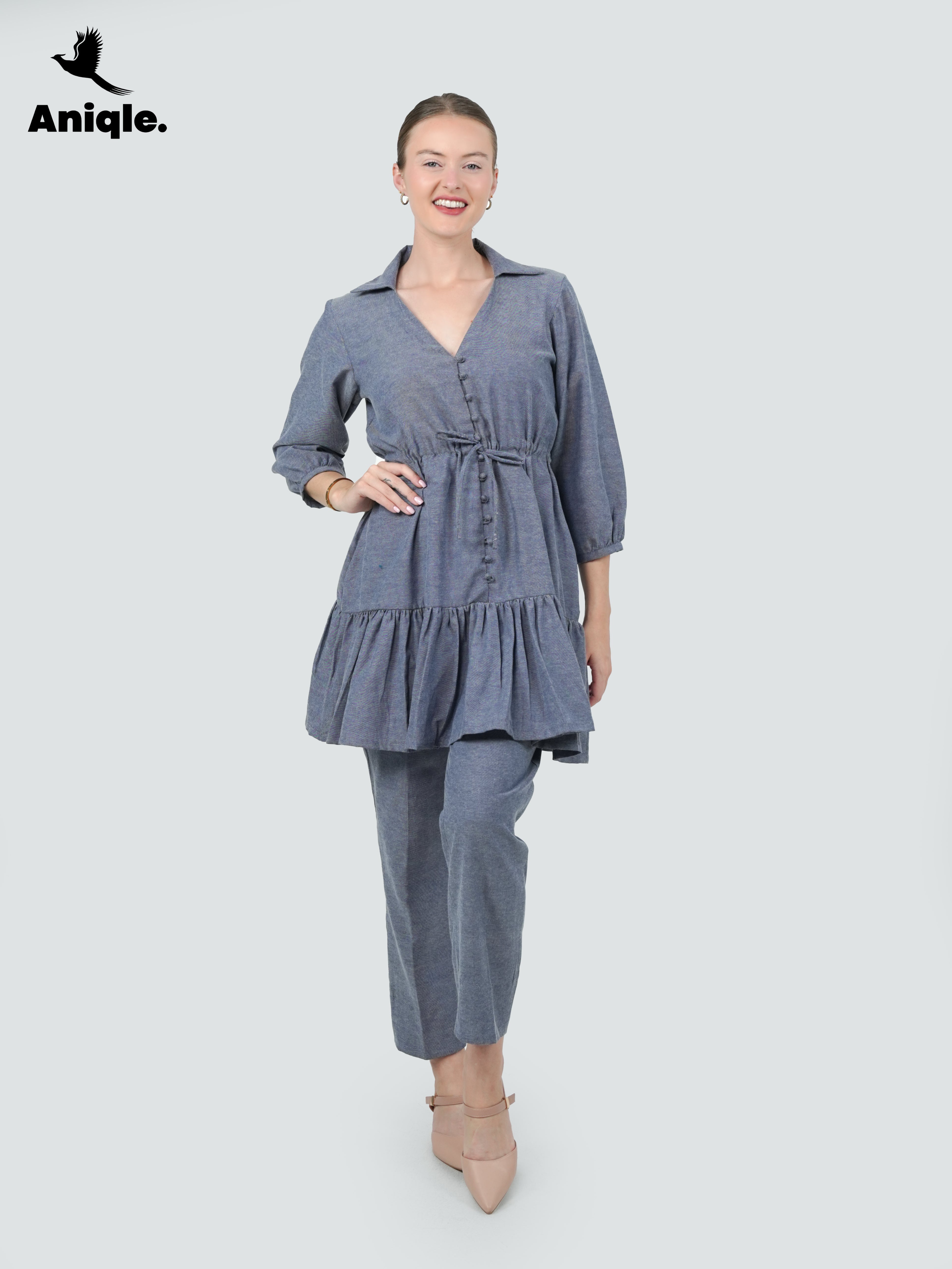ANQ-10041-Lake Blue Summer Denim Co Ord Set