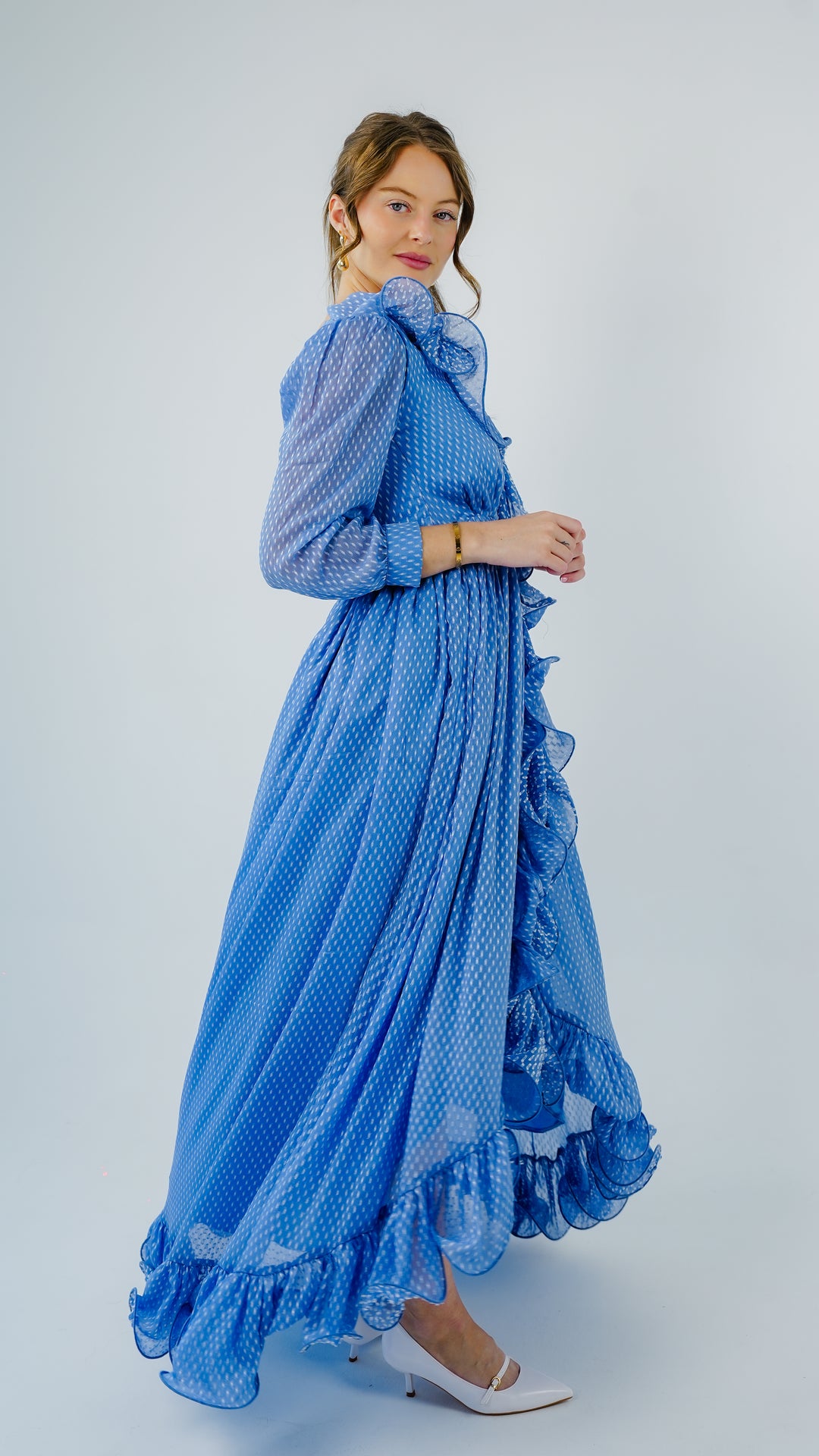 Azure Cascade Chiffon Gown