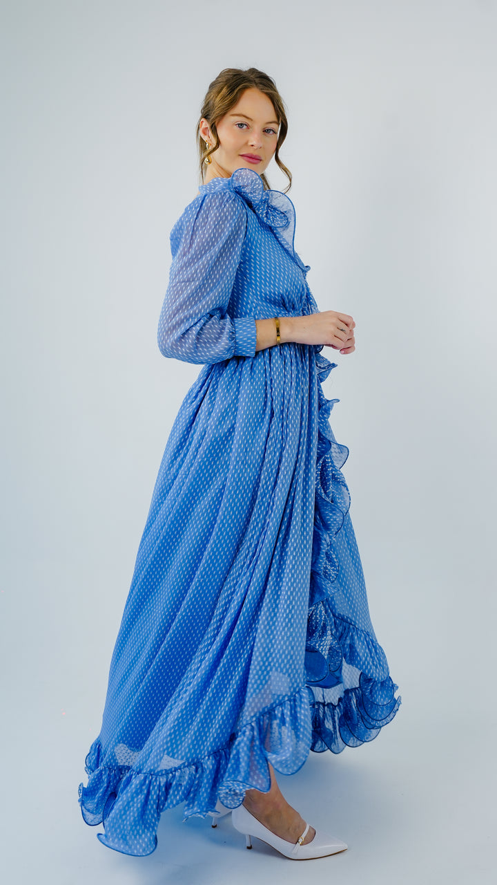 Azure Cascade Chiffon Gown