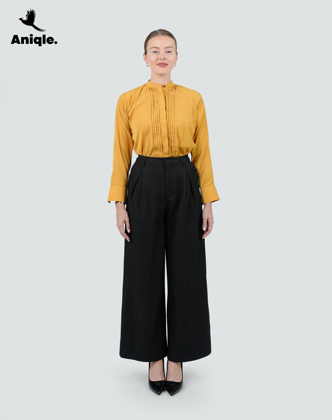 Solea Mustard Pleated Front Blouse