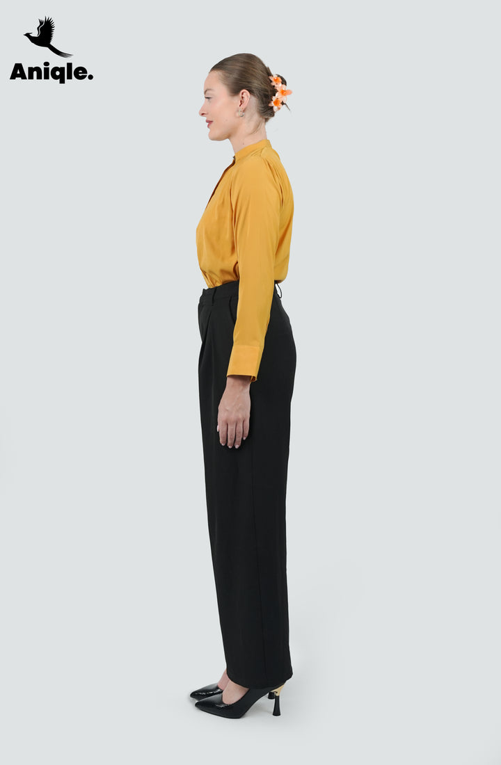 Solea Mustard Pleated Front Blouse