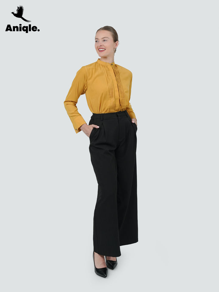 Solea Mustard Pleated Front Blouse