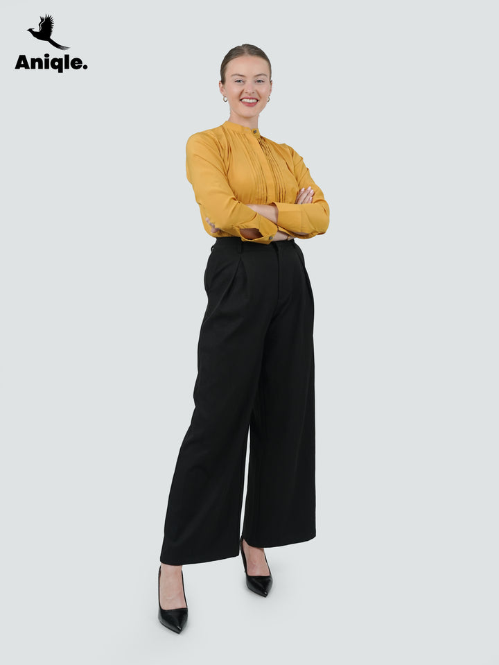 Solea Mustard Pleated Front Blouse