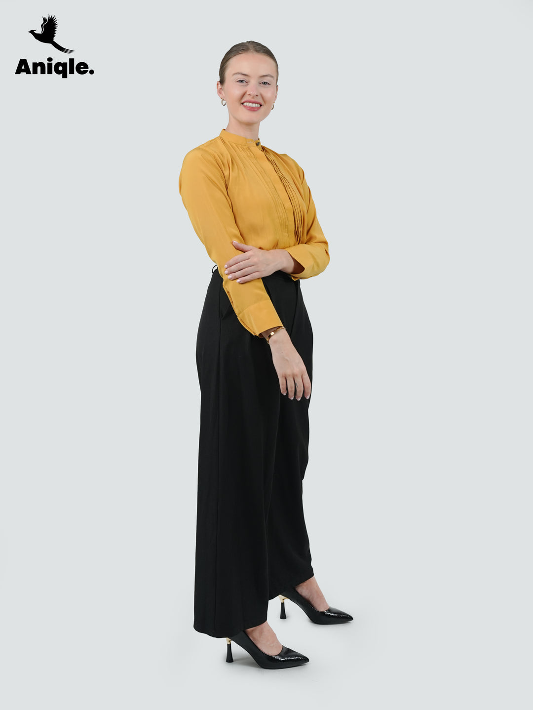 Solea Mustard Pleated Front Blouse