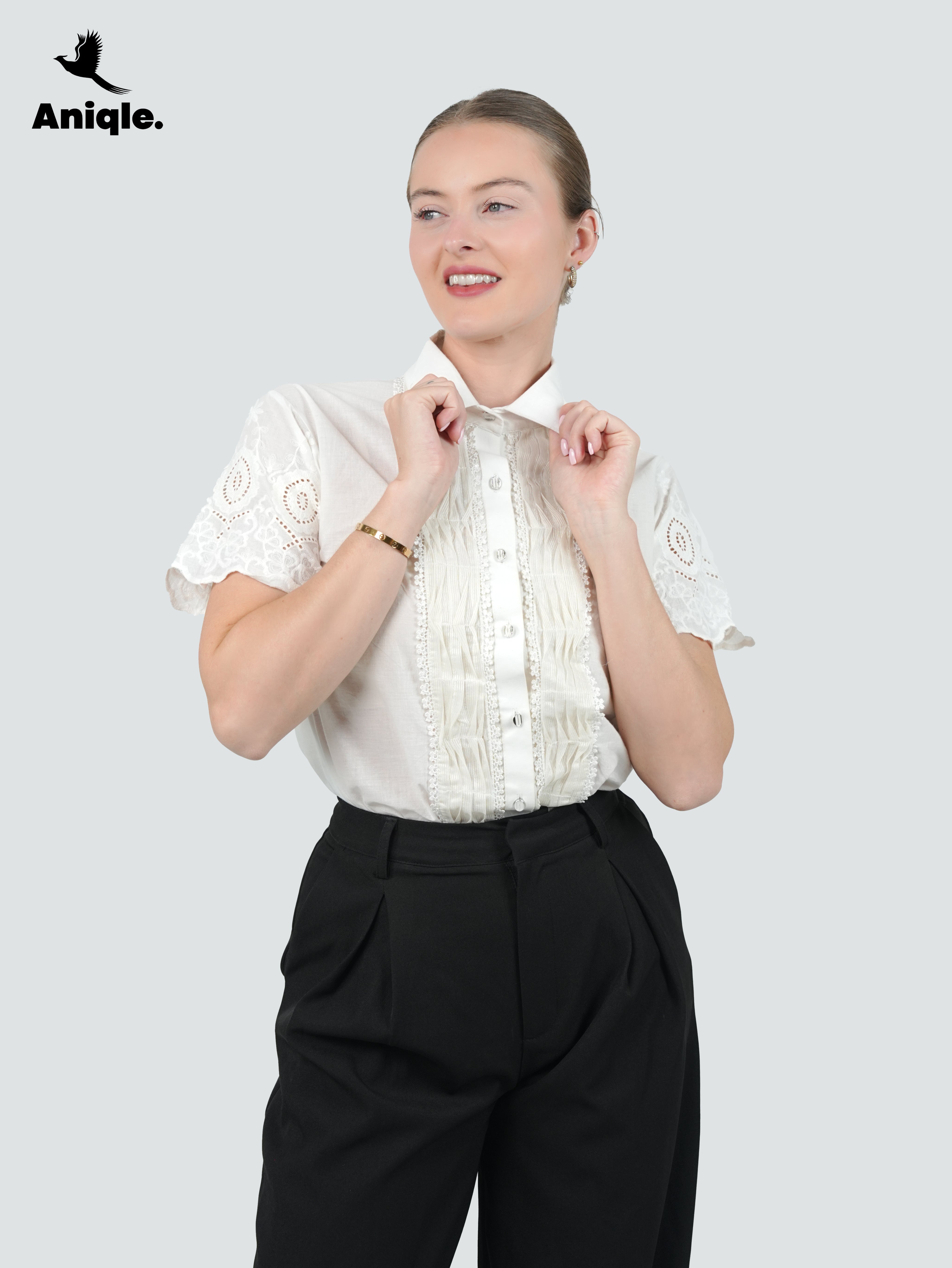 ANQ-10051-Ivory Lace Panel Shirt