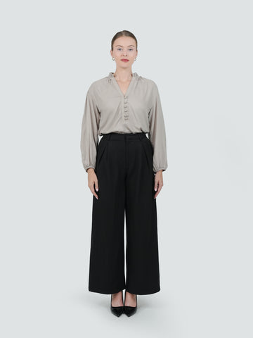 ANQ-10047-Taupe Ruffle-Collar Crepe Shirt