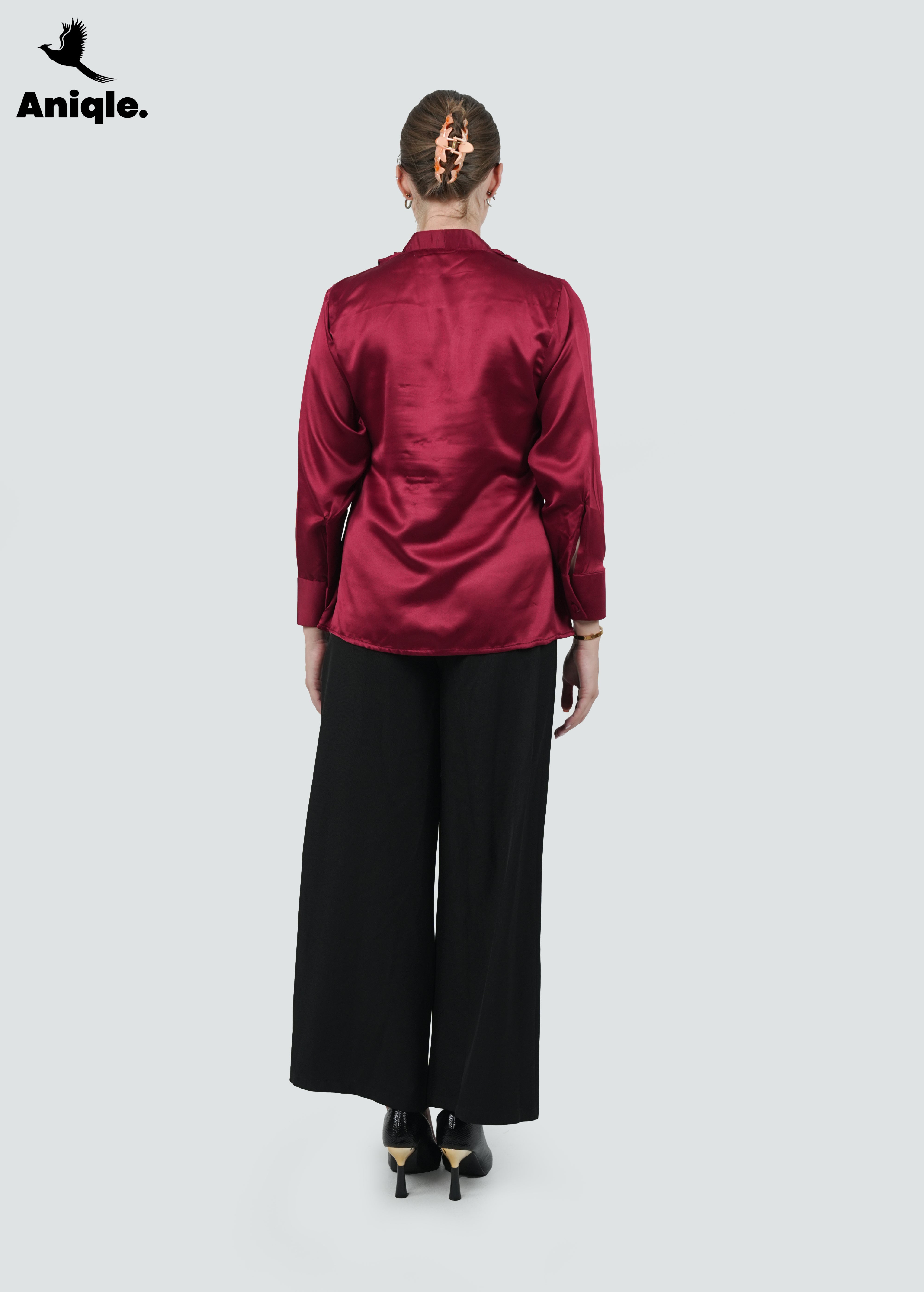 ANQ-10042-Merlot Satin Elegance Blouse