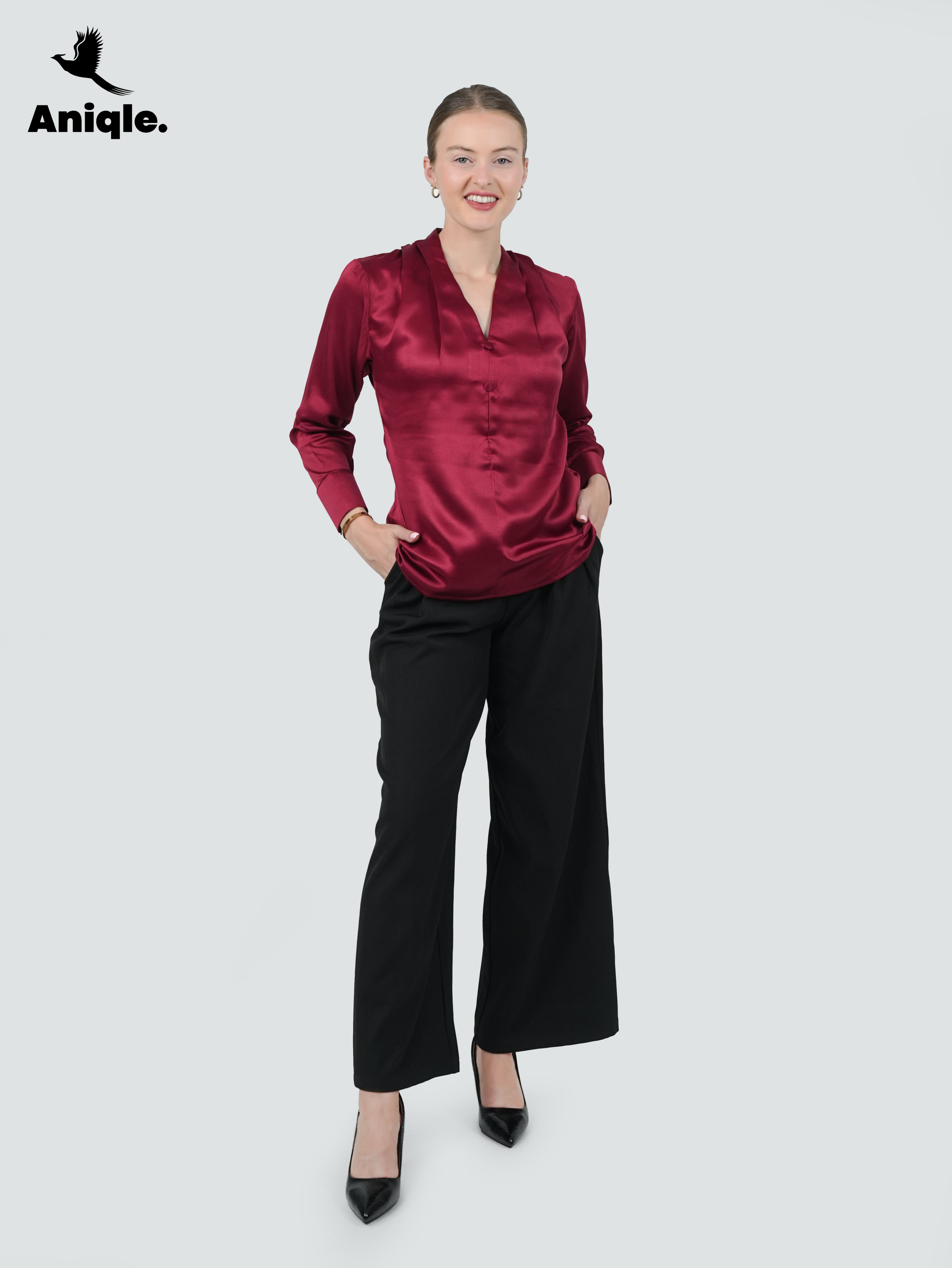 ANQ-10042-Merlot Satin Elegance Blouse