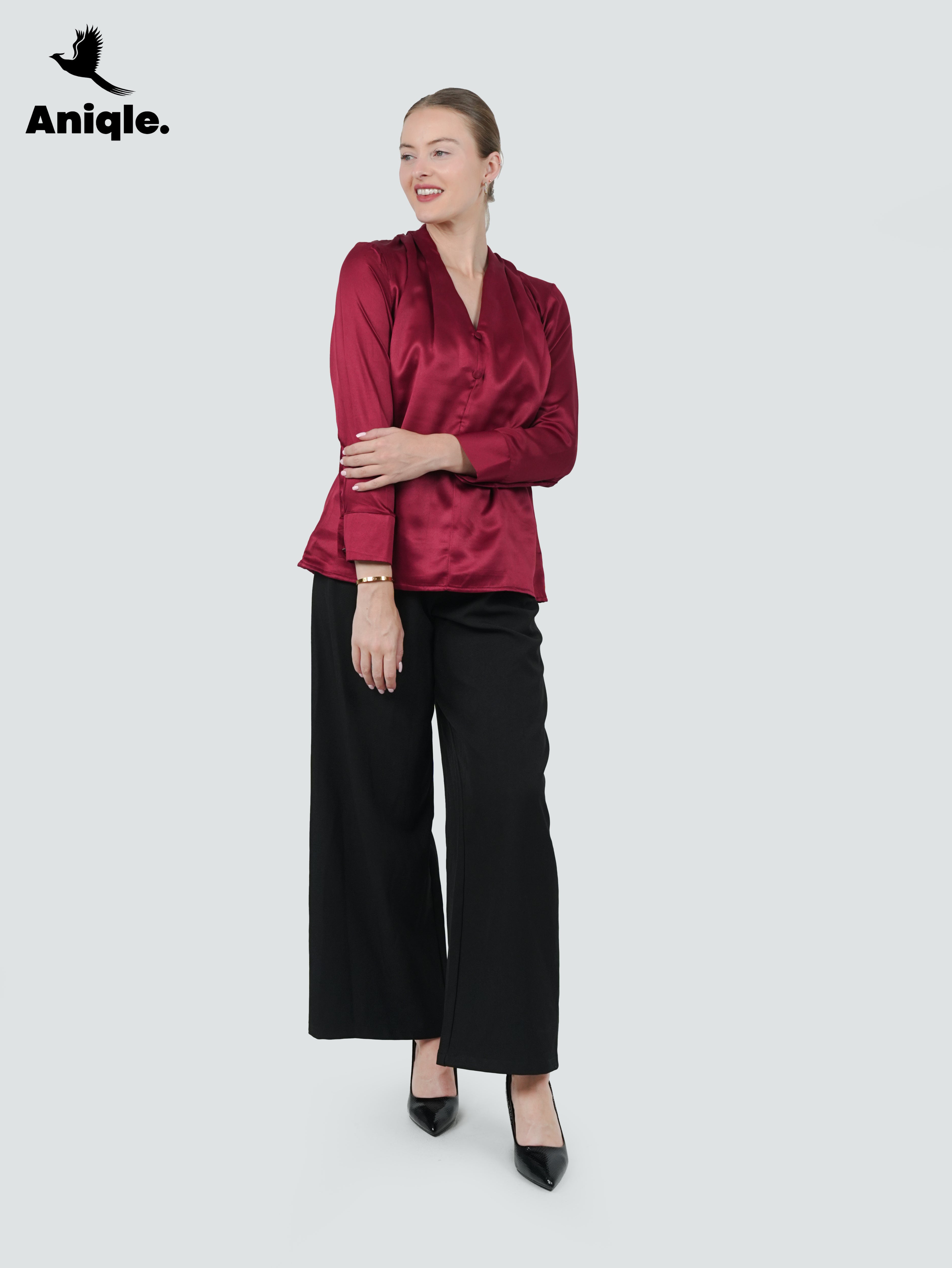 ANQ-10042-Merlot Satin Elegance Blouse