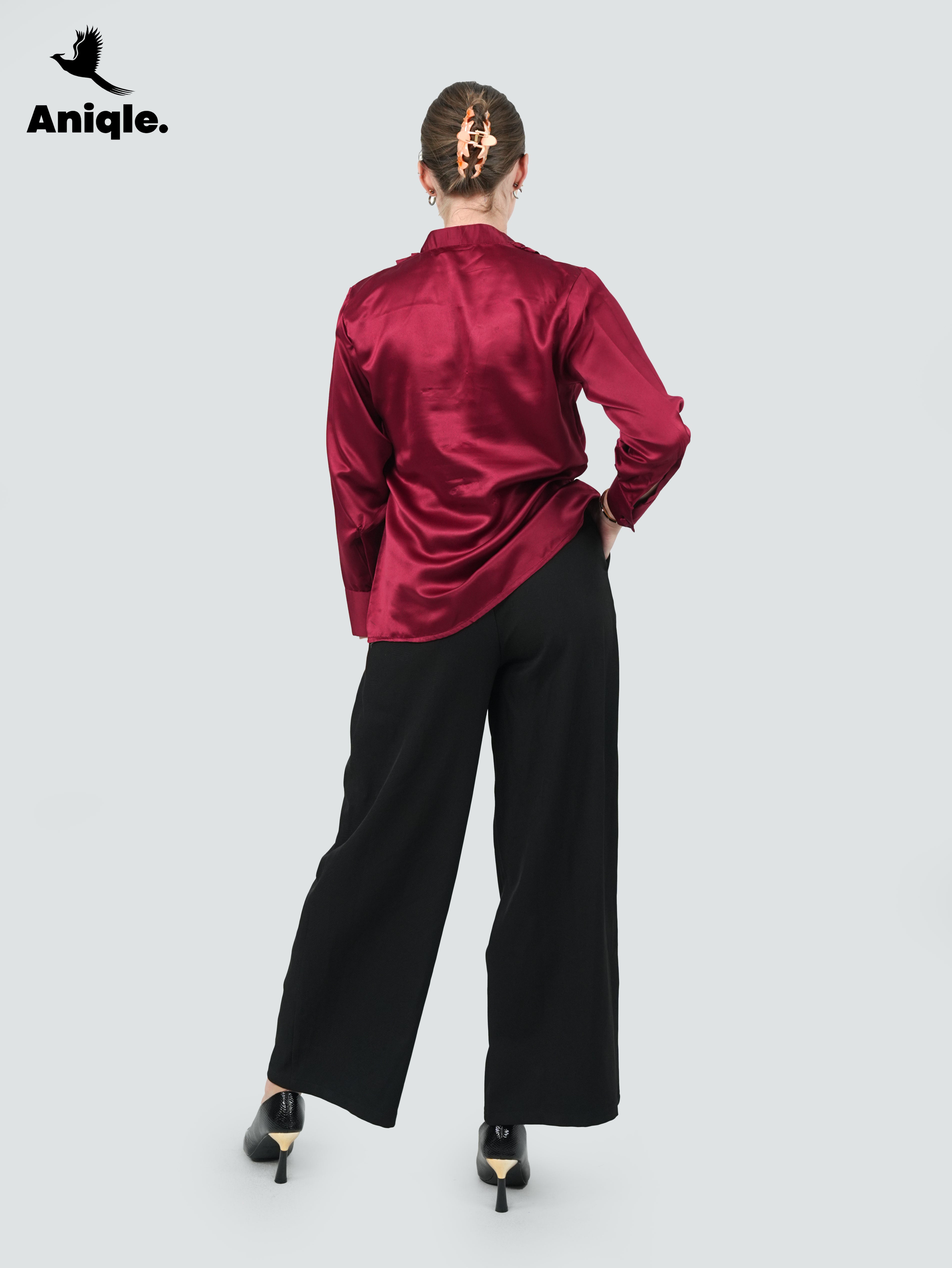 ANQ-10042-Merlot Satin Elegance Blouse