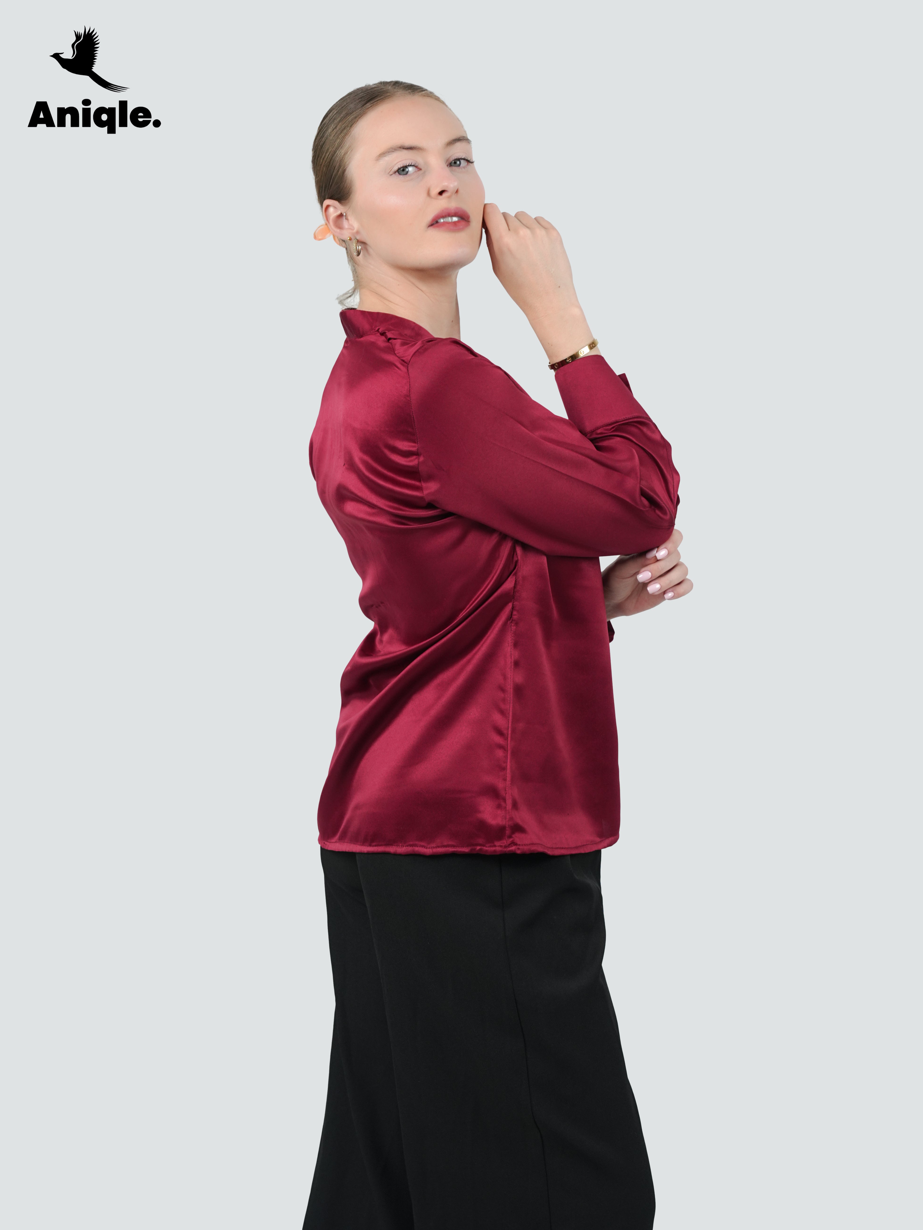 ANQ-10042-Merlot Satin Elegance Blouse
