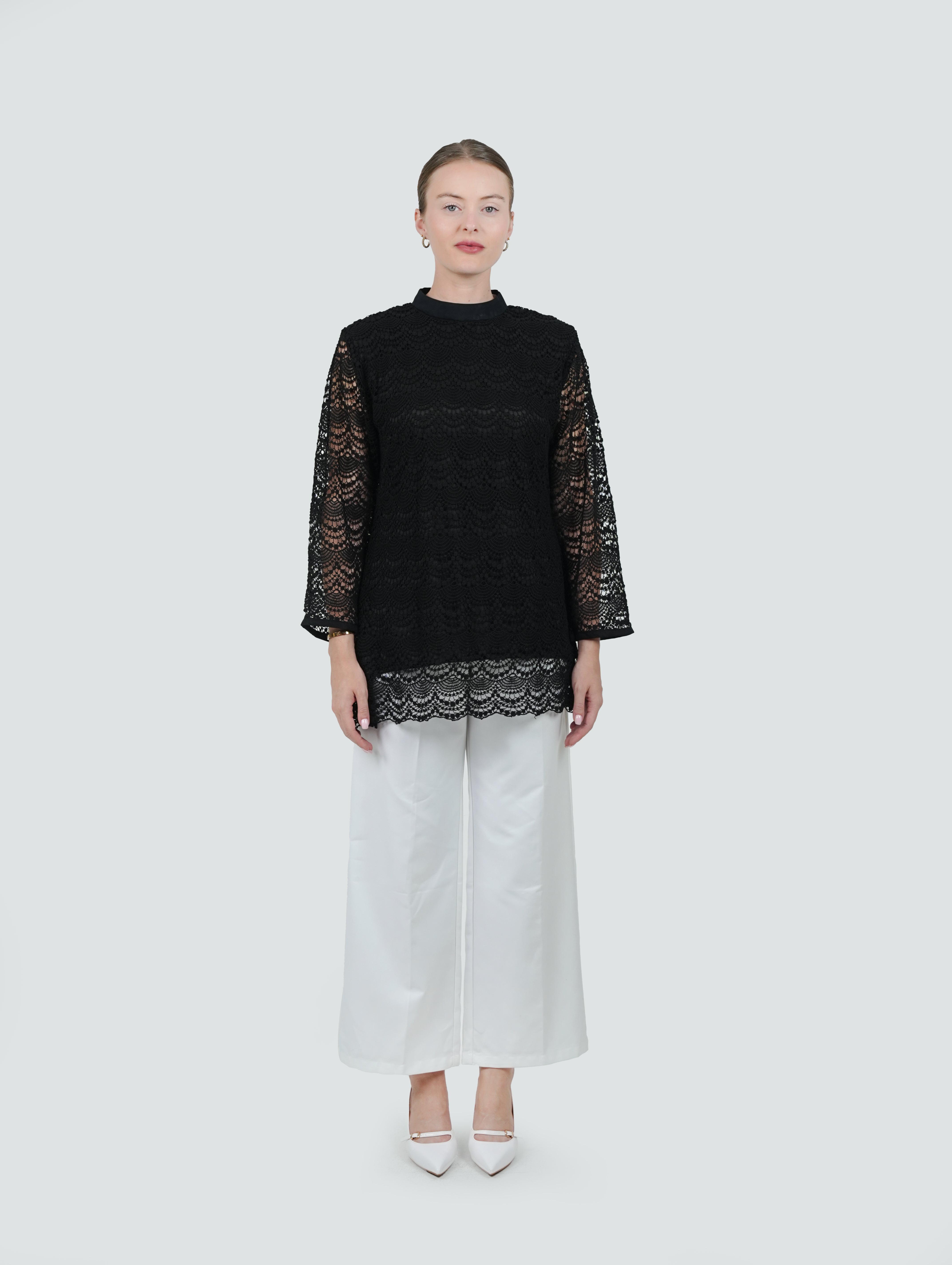 ANQ-10049-Noir Lace Overlay Tunic Blouse